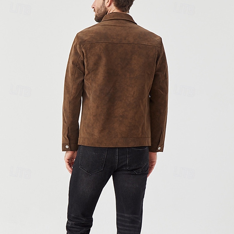 Men's Faux Suede Jacket Cargo Jacket Casual Jacket Vacation Daily Wearproof Pocket Fall Winter Plain Fashion Classic Lapel Regular Black Brown Gray Jacket3