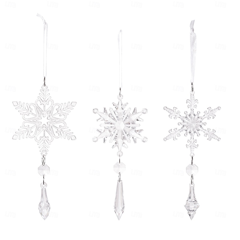 6pcs Christmas Crystal Snowflake Ornaments Hanging Decorations Winter Holiday Party Creative Snowflake String Decorations Xmas Tree Hanging Decor4