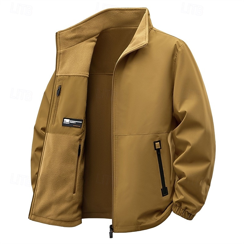 Men's Outdoor Jacket Raincoat Hiking Jacket Daily Hiking Windproof Rainproof Pocket Fall Winter Plain Fashion Classic Stand Collar Regular Black Orange Army Green Gray Jacket