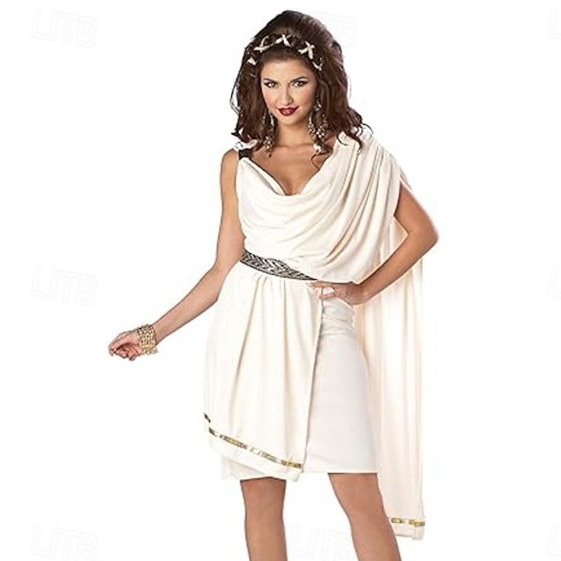 Ancient Greek Roman Fancy Costume Toga Dress Goddess Fancy Dress Women's Fantasy Halloween Carnival Performance Party Adults Dress Belt