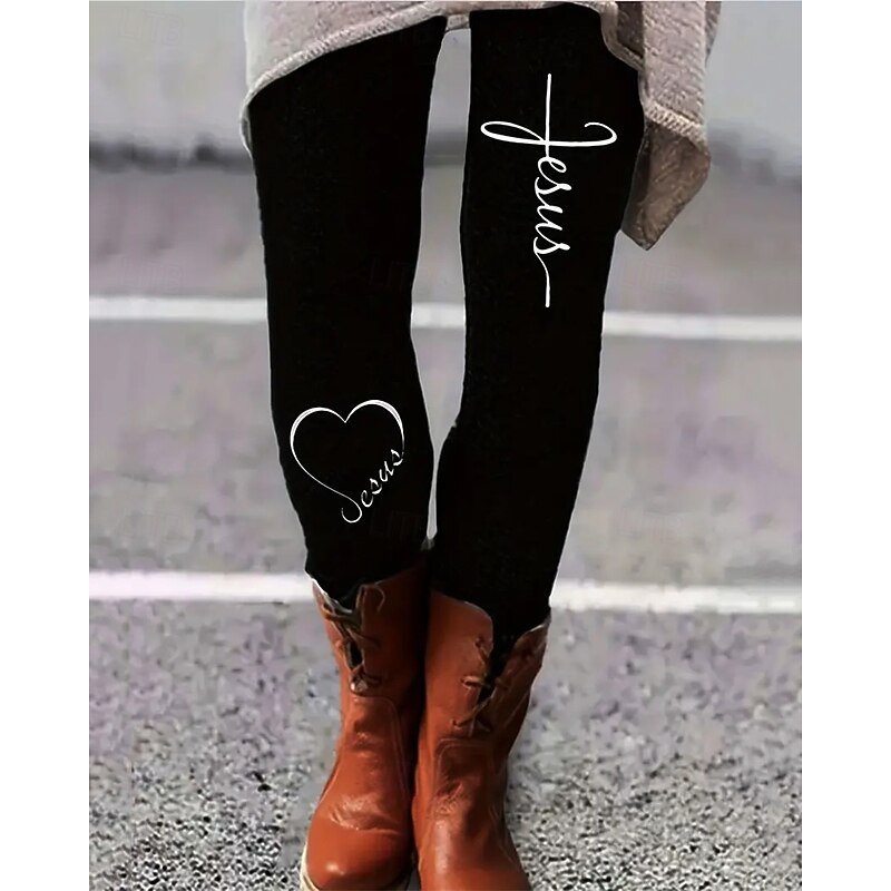 Women's Chinos Leggings Cozy Leggings Vacation Vintage Ethnic Style Full Length High Waist Graphic Letter Printing Thermal Warm Comfortable Stretchy Formal Vacation Street Black Fall Winter Slim Fit