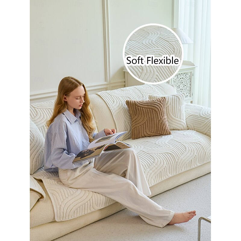 Cotton Velvet Couch Cover for Pets, Pet-Friendly Ultra Soft Thick Sofa Cushion Slipcover, Non-Slip Elegant Sofa Protector for 1-4 Seat and L-Shaped Sofas