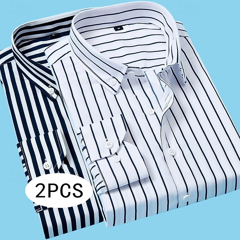 Men's Shirt Dress Shirt Button Down Shirt Striped Shirt Collared Shirt Vertical Stripes Work Office / Career Blue+Light Blue White+Red Navy Blue+Red Light Blue+Navy Blue Long Sleeve Lapel All Seasons
