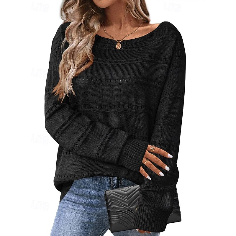 Women's Sweater Pullover Streetwear Casual Pure Color Crew Neck Hollow Out Knitted Long Sleeve Regular Tops Knit Daily Holiday Weekend Black Pink Fall Winter4