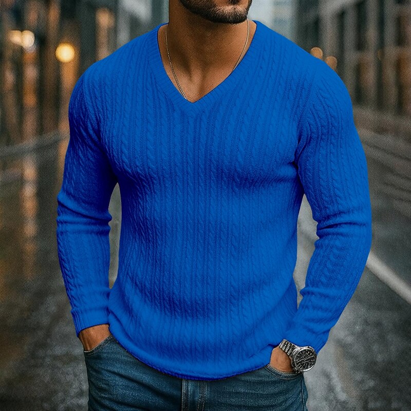 Men's Men V Neck Rib-knit Tee Ribbed Knit tee Tee Top Long Sleeve V Neck Spring Fall All Seasons Plain Jacquard Modern Casual Comfortable Basic Home Street Casual White Navy Blue Royal Blue Top Tee2