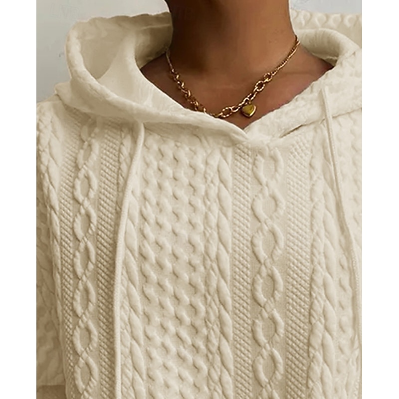 Women's Pullover Hoodie Sweatshirt Plain Sports Fashion Casual Long Sleeve Hooded Regular Tops Street Dailywear Khaki Fall Winter2