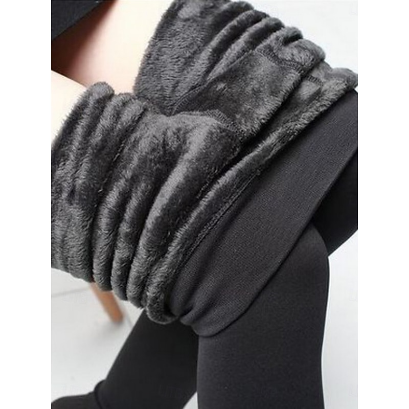 Women's Fleece Pants Leggings Fashion Streetwear Basic Full Length High Waist Plain High Cut Comfy Soft Comfortable High Elasticity Home Daily Wine Navy Black Beige Summer Spring Fall Winter Regular