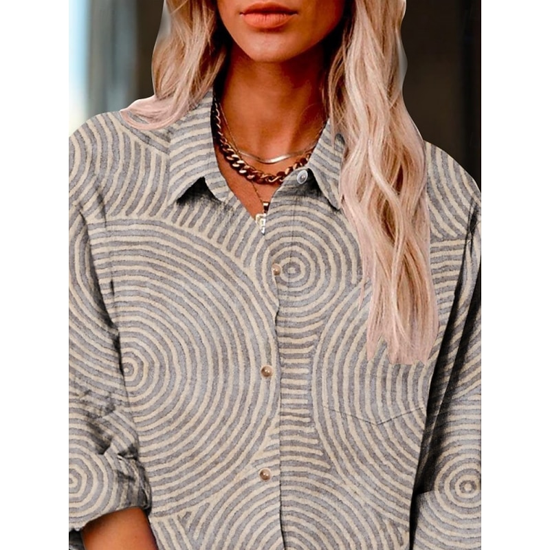 Women's Shirt Striped Active Daily Stylish Long Sleeve Shirt Collar Regular Tops Daily Holiday Buttons Print Khaki Summer Spring Fall2