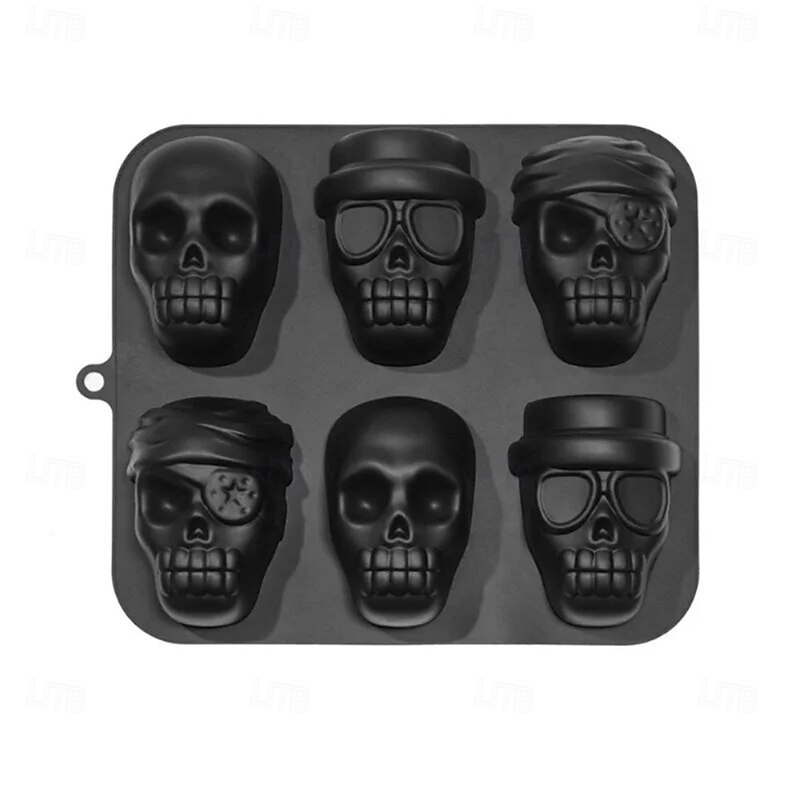 Halloween Skull Cake Mold 6 Grids Pirate Skull, Large Silicone Skull Baking Mold for Chocolate, Cake, Mousse, Resin, and DIY Halloween Crafts4