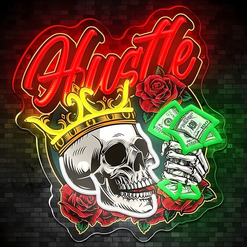 1 Pc 38 * 30CM Halloween Skull UV Neon Decorative Light Indoor Restaurant Party Festive Atmosphere Wall Light Dimmable Rose Skull Light Signage USB Power Supply3