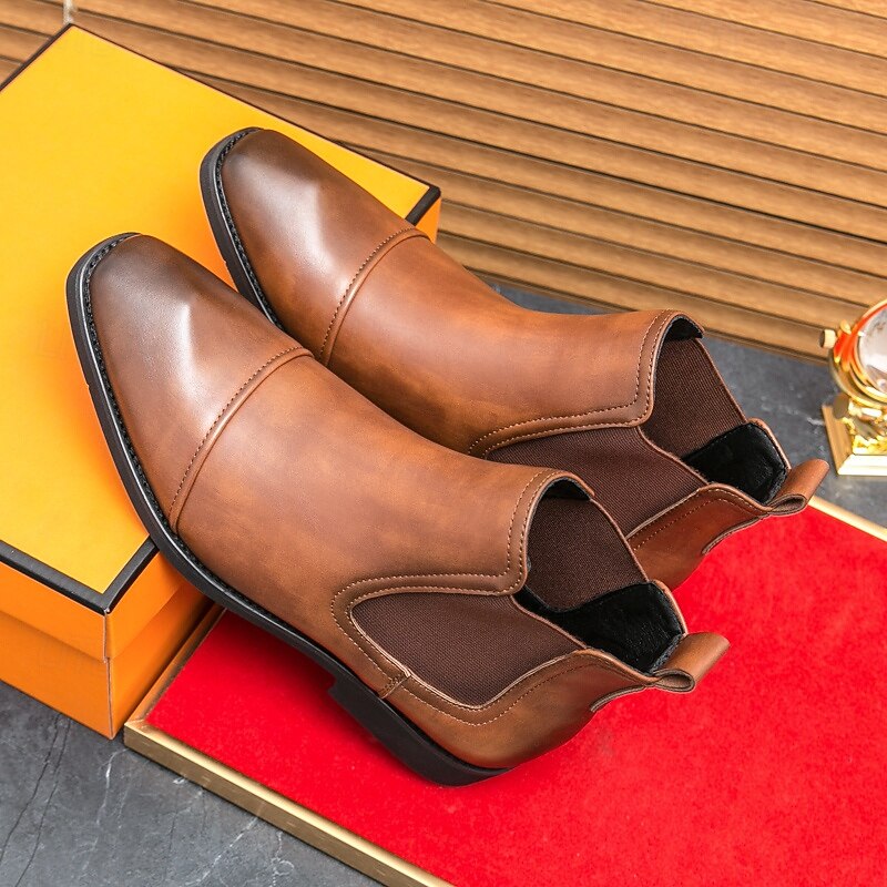 Men's Brown Chelsea Boots with Elastic Side Panels, Classic Slip-On Ankle Design, Stylish Footwear for Business, Casual Outings and Everyday Wear3
