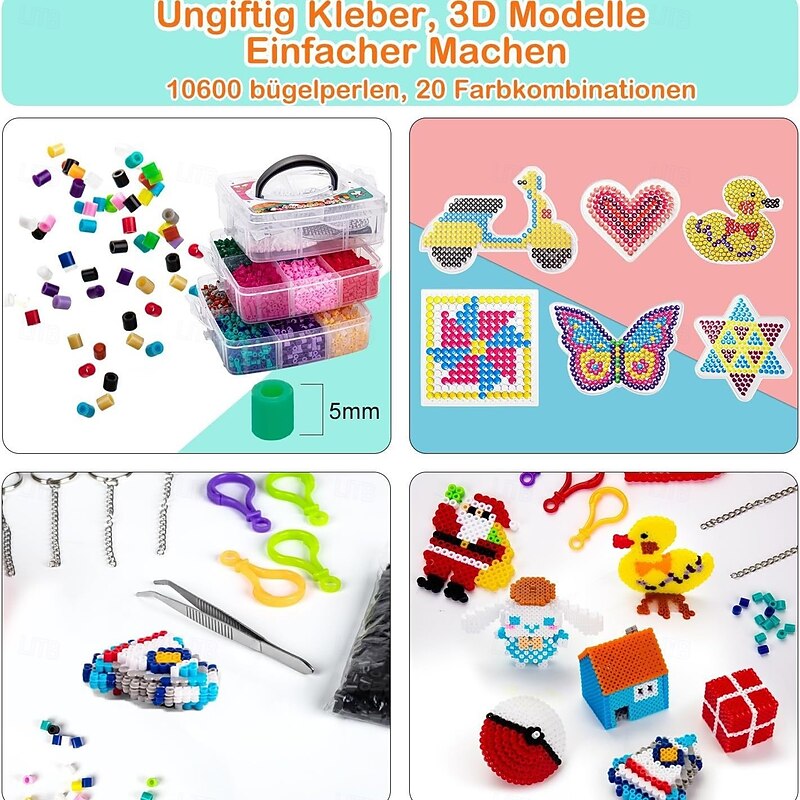 8400pcs 5mm Fuse Beads Kit with Storage Box, Home School Arts and Crafts Supplies for Kids, Toys Set, Art Decorations for Room, Gifts for Girls and Boys Age 5+3