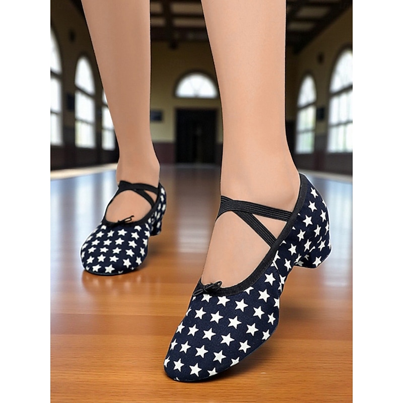Women's Star Print Dance Shoes - Comfortable Low Heel Practice and Performance Ballroom Footwear2