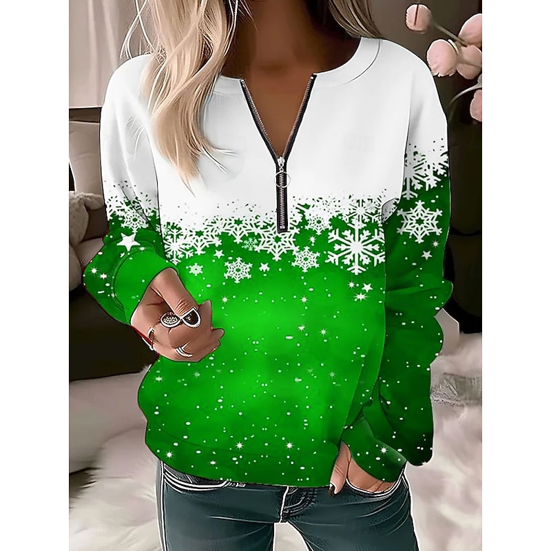 Women's Pullover Sweatshirt Zip Up Sweatshirts Graphic Snowflake Fashion Casual Long Sleeve Crew Neck Regular Tops Street Dailywear Casual Zipper Print Red Blue Purple Green Spring Fall Winter2