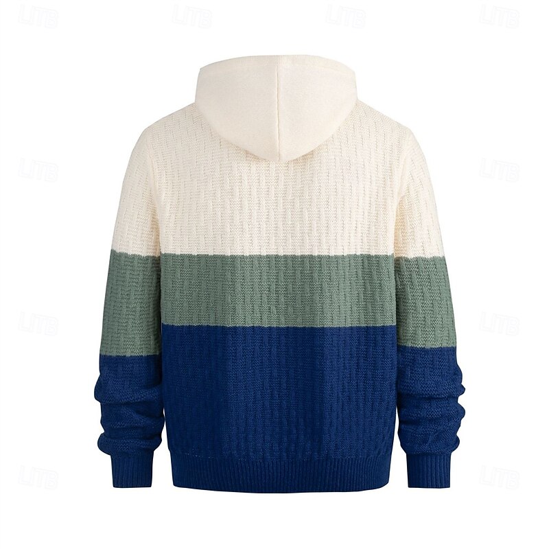 Men's Pullover Sweater Jumper Knit Sweater Ribbed Knit Regular Tops Knitted Color Block Hooded Fashion Basic Vacation Daily Wear Clothing Apparel Fall Winter Green S M L3