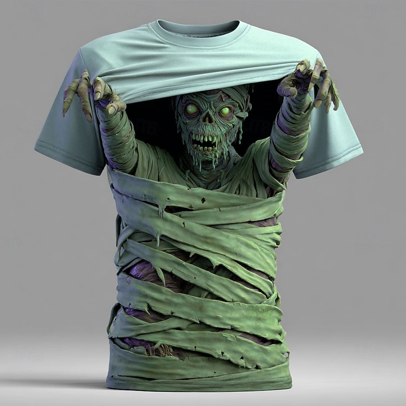 Halloween Men's Optical Illusion Zombies 3D T Shirt Short Sleeve T shirt 3D Print Crew Neck Shirt Exaggerated Designer Horror Party Street Holiday Blue Purple Green Summer Spring All Seasons Clothing2