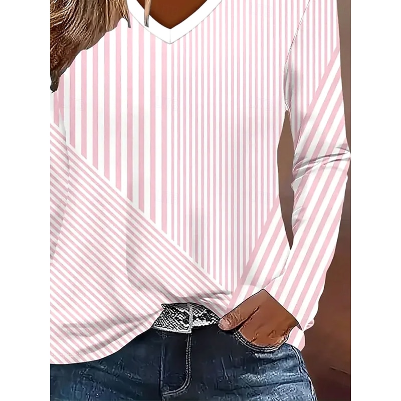 Women's T Shirt Floral Graphic Plants Vintage Stylish Classic Long Sleeve V Neck Regular Tops Daily Print Pink Spring Fall Winter3