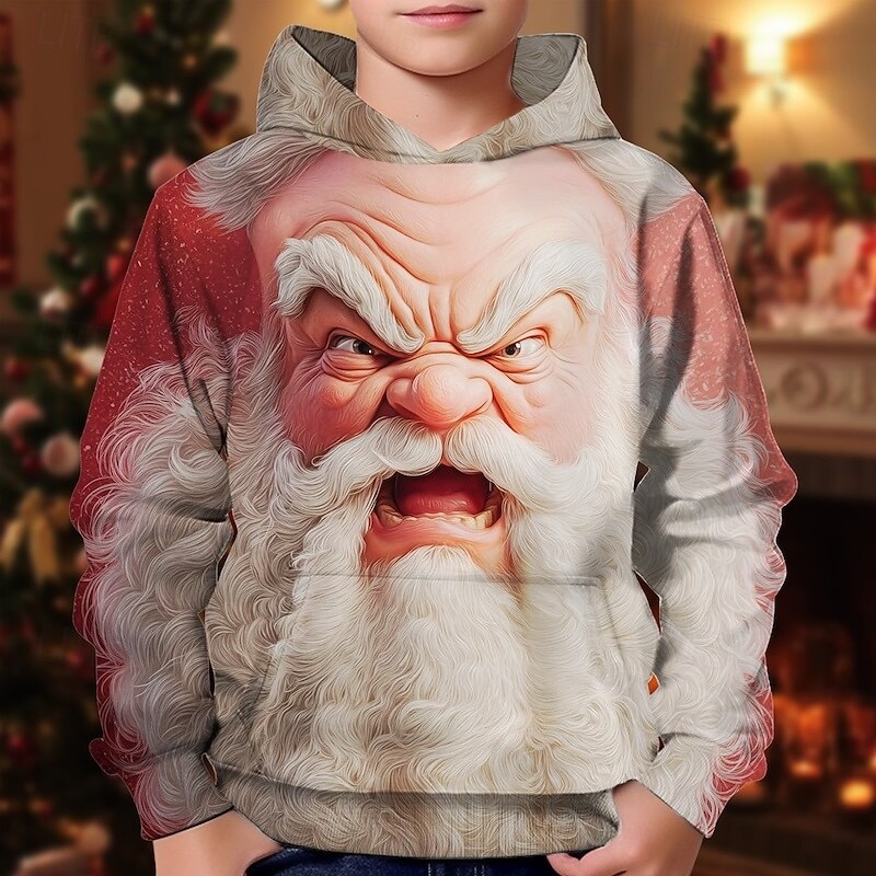 Christmas Boys' 3D Santa Claus Hoodie Long Sleeve Spring Fall Fashion Streetwear Kids 4-12 Years Hooded Outdoor Casual Daily Regular Fit2