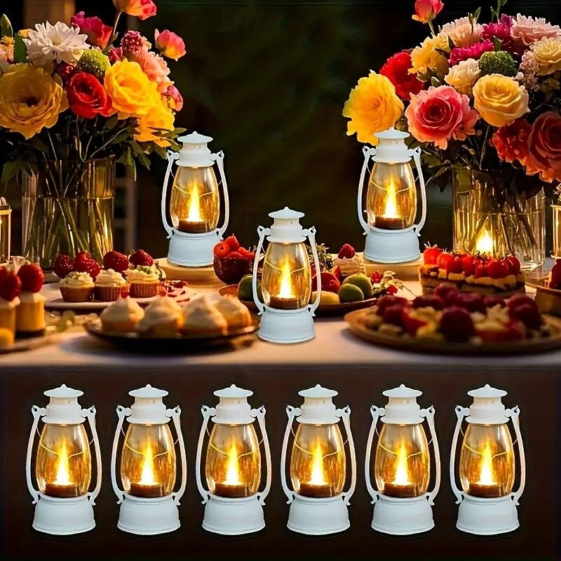 6/12PCS Christmas Retro LED Candle Lights Creative Oil Lamp Halloween Ornaments Holiday Camping Portable Night Light Wedding Birthday Atmosphere Decoration