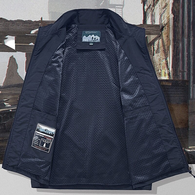 Men's Outdoor Vest Vest Fishing Vest Outdoor Daily Fashion Casual Spring Fall Pocket Polyester Comfortable Plain Zipper Stand Collar Regular Fit Black Orange Khaki Army Green Vest3