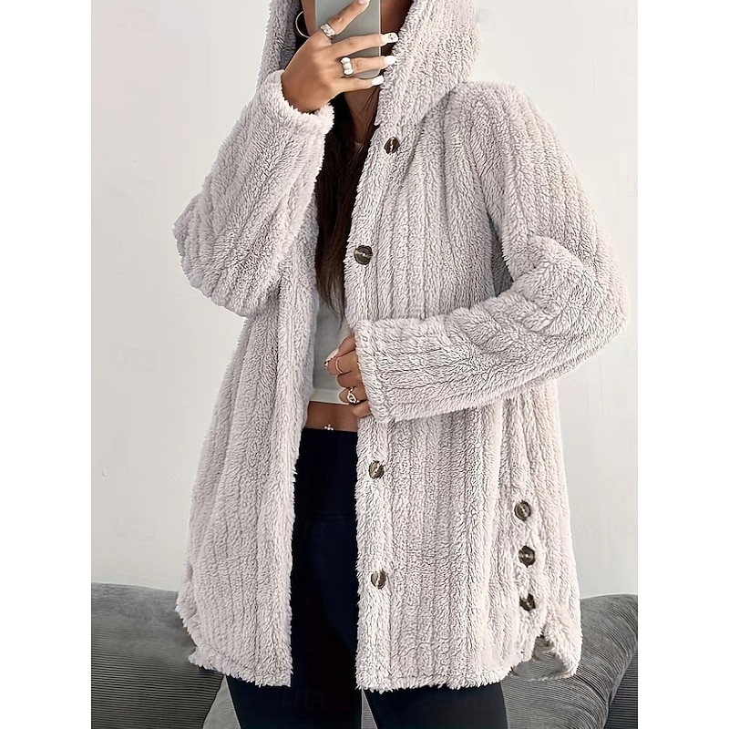 Women's Hoodie Jacket Warm Comfortable Pocket Buttons Casual Plain Vacation Street Casual Daily Wear Single Breasted Regular Hooded Regular Fit Long Sleeve Outerwear Black Pink Red Spring Fall