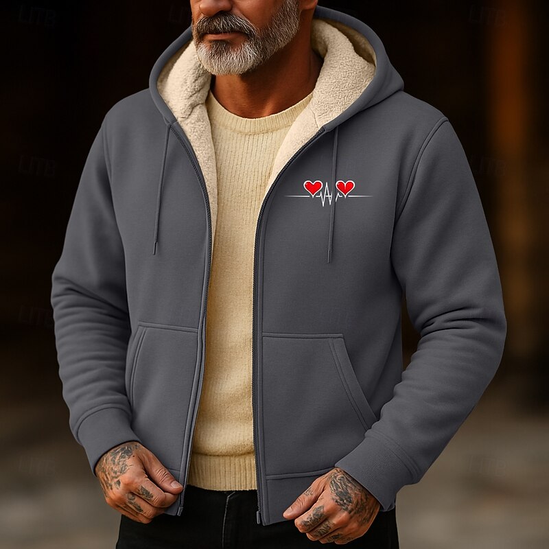 Men's Hoodie Full Zip Hoodie Fleece Hoodie Fleece lined Hoodie Apricot Black Red Burgundy Blue Hooded Plain Zip Up Sports & Outdoor Casual Daily Streetwear Cool Sportswear Winter Clothing Apparel