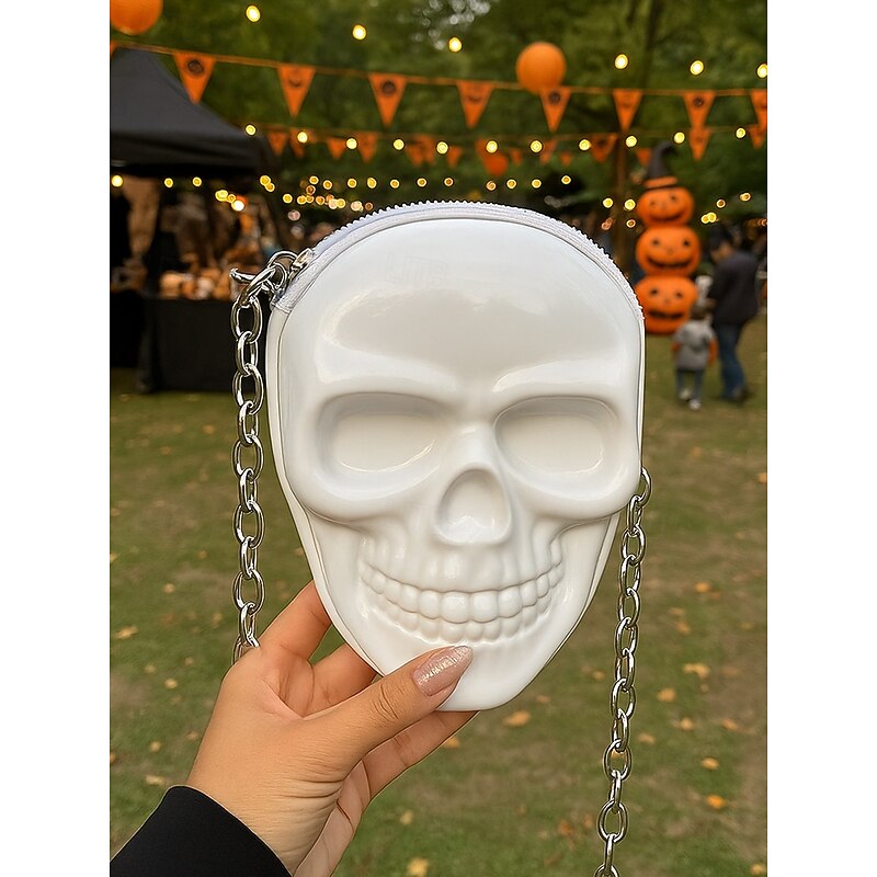 Women's Halloween Skull Crossbody Bag with Chain Strap, 3D Skeleton Shoulder Purse, Gothic Party Clutch Handbag for Costume, Cosplay and Nightlife Events2