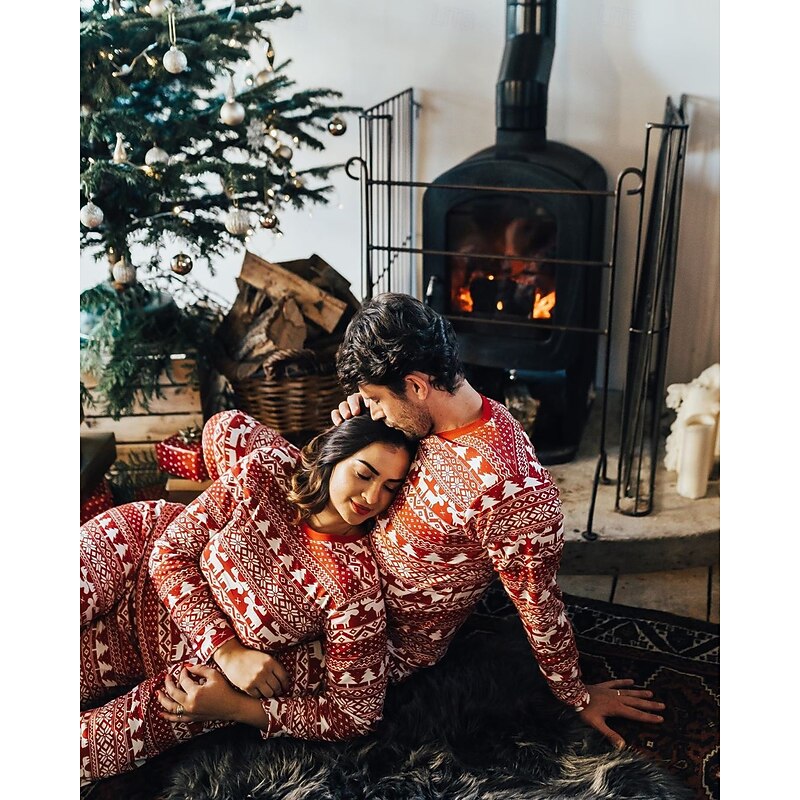 Christmas Trees Reindeer Family Christmas Pajamas Nightwear Men's Women's Boys' Girls' Family Matching Outfits Sweet Graphic Pattern Adults Kid's Christmas New Year Christmas Eve Home Wear Top Pants3