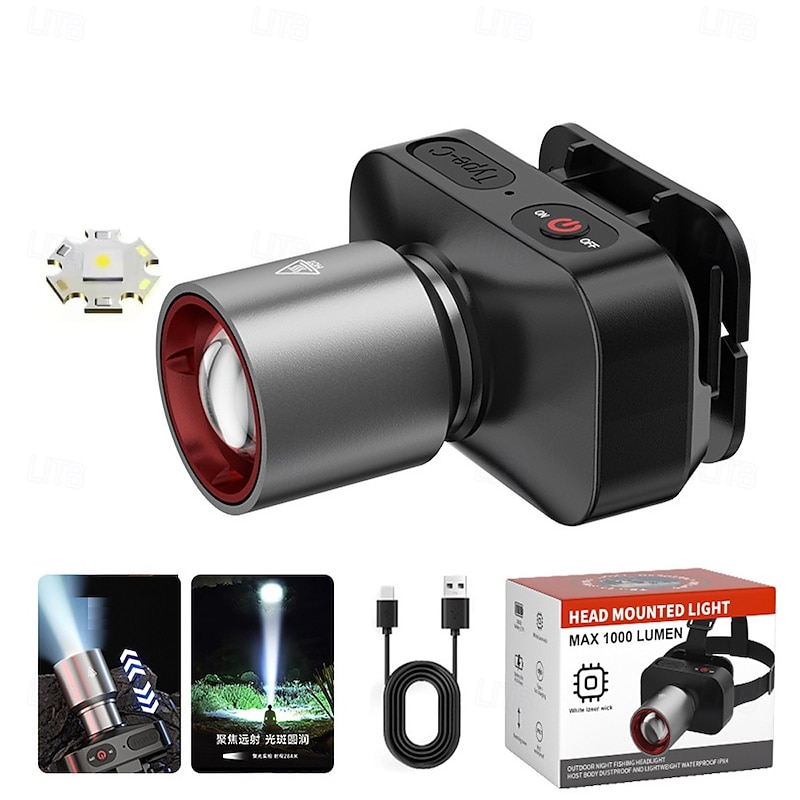 LED Headlamp Outdoor Multifunctional Zoomable Long-Lasting Battery  for Night Fishing Portable and Waterproof Work Light