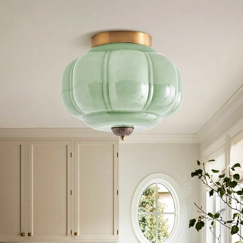 Vintage Milk Glass Semi Flush Mount Eloise Ceiling Light