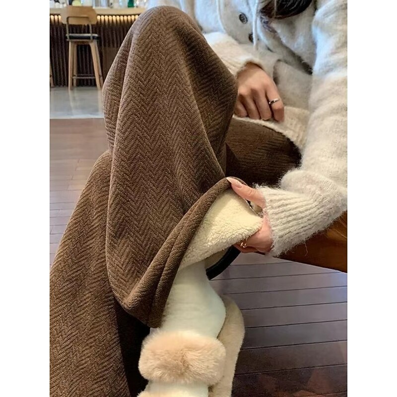 Women's Fleece Pants Wide Leg Chinos Vacation Fashion Basic Full Length High Waist Plain Elastic Waistband Comfy Soft Comfortable Stretchy Outdoor Street Black Beige Coffee Gray Spring Winter Regular4