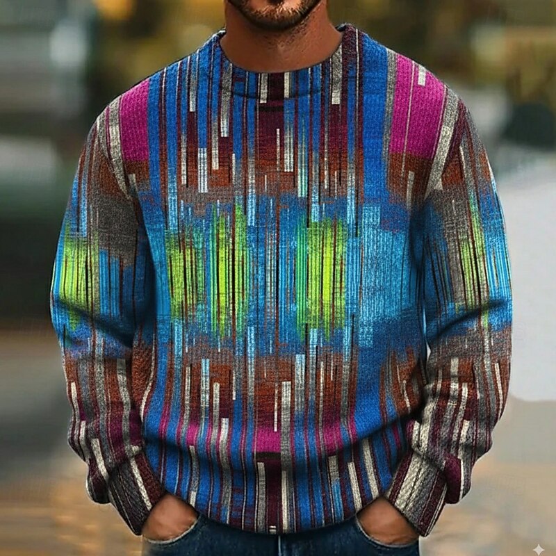 Men's Color Block Striped Pullover Sweater Jumper Knitwear Crewneck Casual Vacation Daily 3D Print Knitting Keep Warm Long Sleeve Fall Winter Yellow Blue Brown