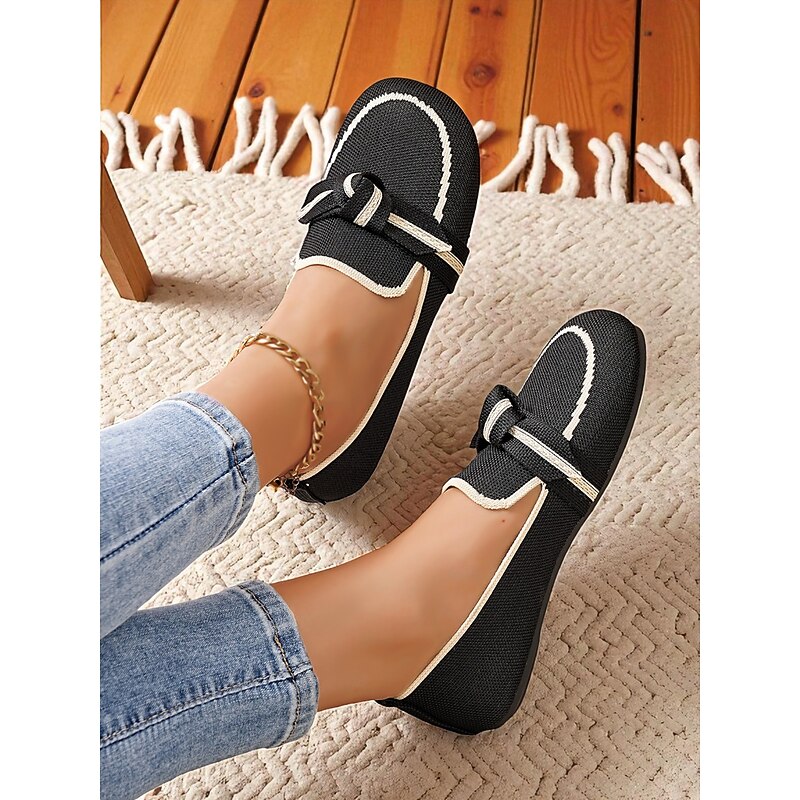 Women's Wide Width Flyknit Loafers with Knotted Bow – Casual Comfort Flat Shoes for Daily Wear and Travel4
