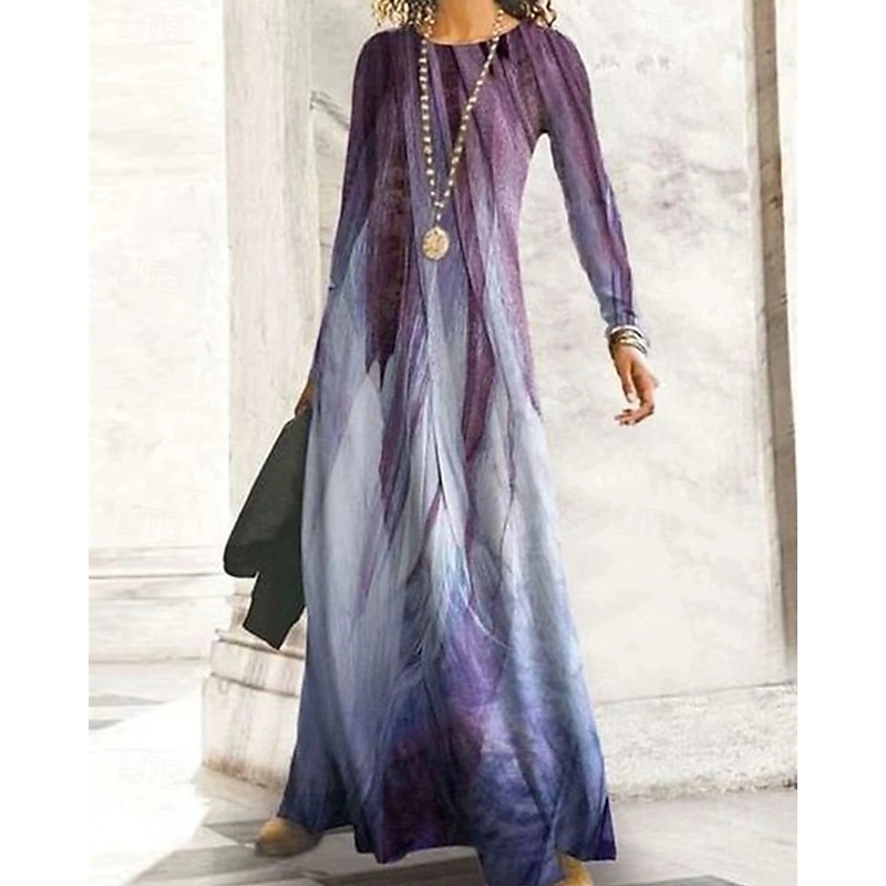 Women's Long Dress Maxi Dress Boho Dress Elegant Vintage Fashion Outdoor Party Daily Regular Fit Ombre Graphic Butterfly Long Sleeve Crew Neck Light Yellow Black gray Black Yellow Spring Autumn