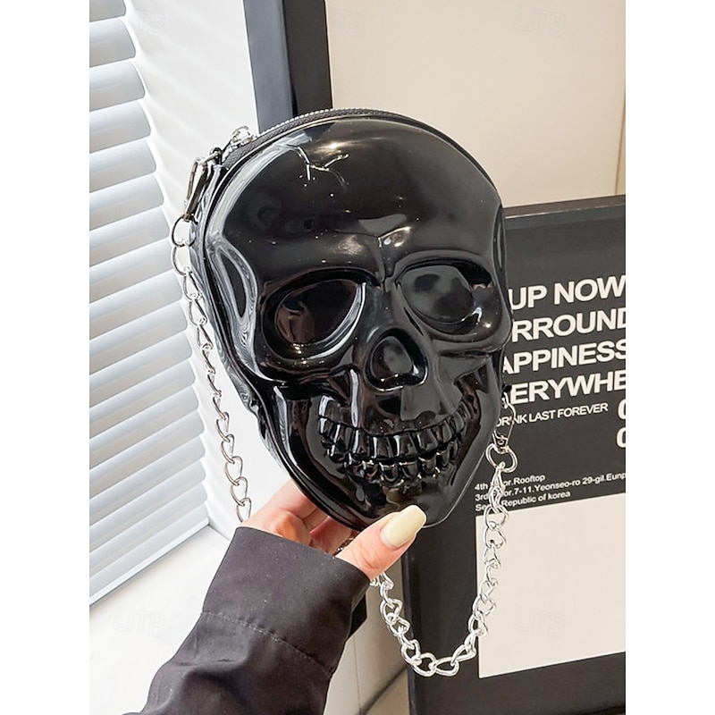 Women's Halloween Skull Crossbody Bag with Chain Strap, 3D Skeleton Shoulder Purse, Gothic Party Clutch Handbag for Costume, Cosplay and Nightlife Events