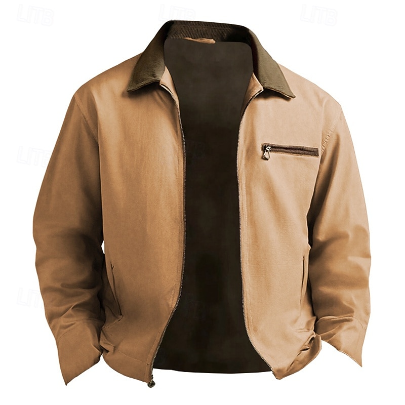 Men's Cargo Jacket Casual Jacket Vacation Daily Wearproof Pocket Fall Winter Color Block Fashion Classic Lapel Regular Black Brown Khaki Jacket2