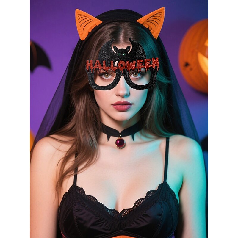 Women's Halloween Party Glasses Headwear - Fun Costume Hair Accessories with Pumpkin, Skull and Bat Designs for Dress-Up and Cosplay2