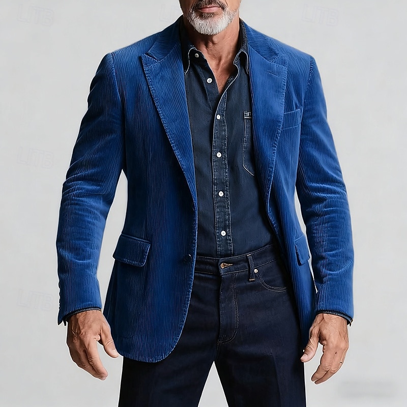 Men's Blazer Corduroy Blazer Business Cocktail Party Wedding Party Fashion Casual Spring Fall Polyester Plain Pocket Buttons Comfortable Single Breasted Blazer Dark Gray Black Yellow Blue3