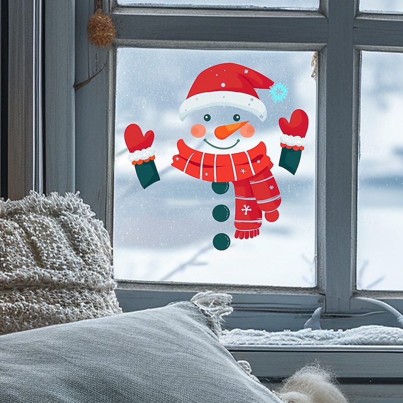 Christmas Sticker Wall Decals Cartoon Snowman Removable Vinyl Mural Holiday Party Commercial Shop Glass Window Door Background Decoration For Christmas Festival Home Atmosphere2