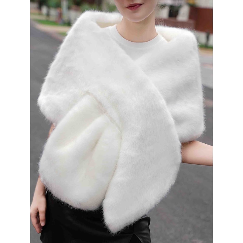 Faux Fur Wraps Elegant Bridal Sleeveless Batwing Sleeve Polyester Wedding Wraps With Pure Color For Special Occasion Fall & Winter3