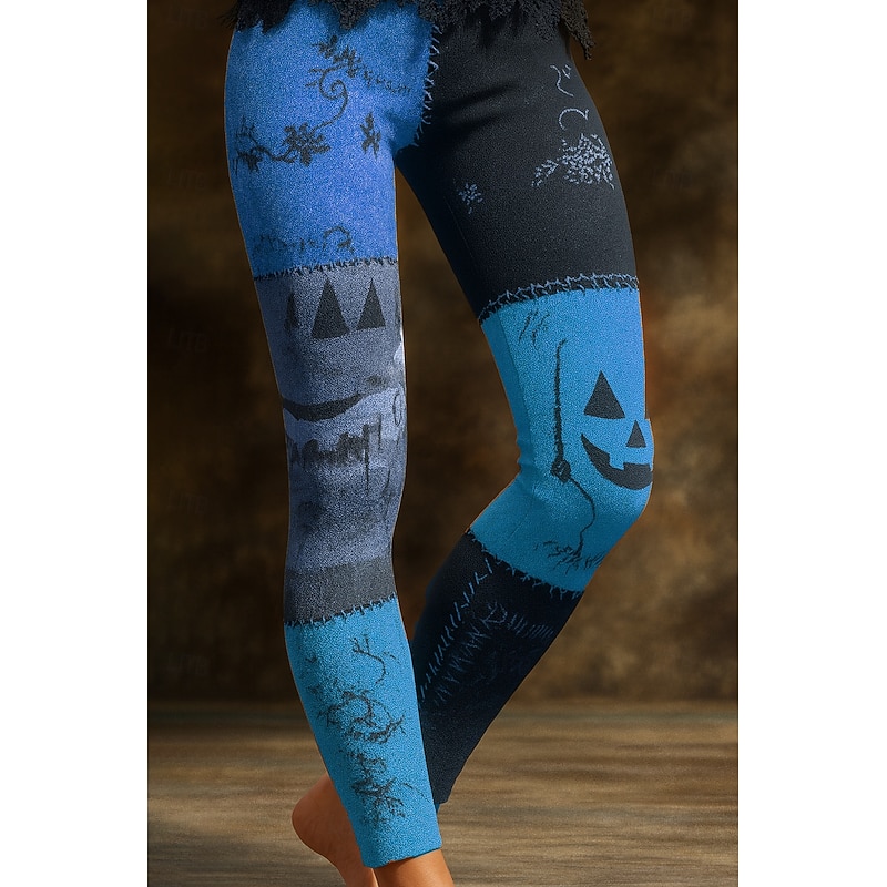 Halloween Women's Leggings Vacation Vintage Ethnic Style Full Length High Waist Graphic Smile Face Drawstring Patchwork 3D Print Quick Dry Breathability Soft Stretchy Outdoor Home Causal Pink Blue Pur2