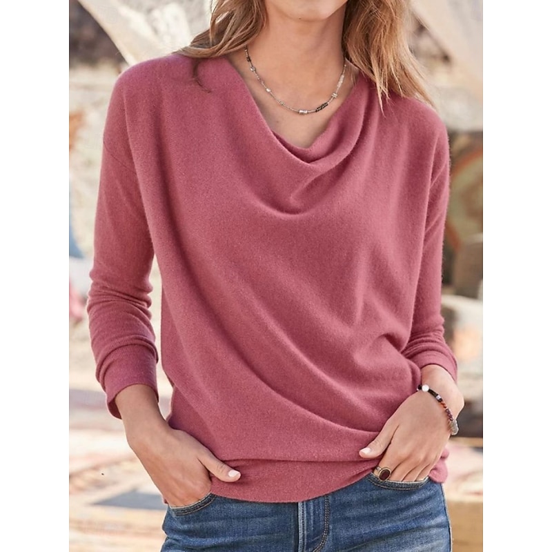 Women's Blouse Solid Color Stylish Casual Long Sleeve Cowl Neck Regular Tops Daily Ruched Yellow Pink Red Blue Orange Summer Spring Fall