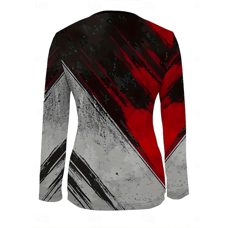 Women's T Shirt Graphic Geometric Color Block Vintage Stylish Classic Long Sleeve V Neck Regular Tops Daily Weekend Zipper Print Wine Fall Winter2