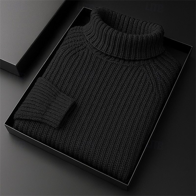 Men's Sweater Pullover Sweater Jumper Ribbed Knit Regular Tops Knitted Minimalist Plain Turtleneck Knitwear Contemporary Casual Daily Wear Clothing Apparel Fall Winter Black White M L XL3