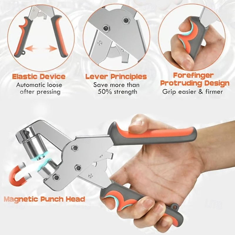 Heavy Duty Professional Grommets Tool Kit 3/8 Inch 10mm Handheld Eyelet Kit DIY Handheld Hole Punch Grommet Kit with 200/500 Eyelet Buckles, Metal Air Hole Rivet Installation Tools4