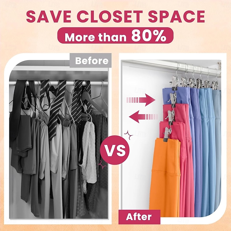 30 Pack Pants Hangers with Clip Space-Saving Clothes and Hat Storage Hook Legging Organizer for Closet Hanging, Space Saving Yoga Pants Hangers Clip Hangers Closet Organization4