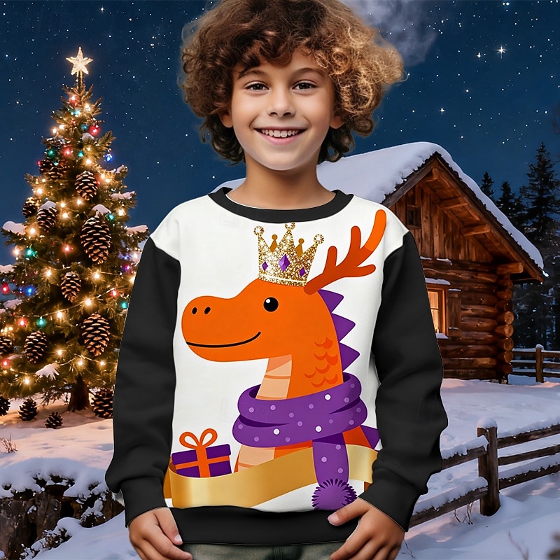 Christmas Boys' 3D Deer Sweatshirt Long Sleeve Spring Fall Fashion Basic Kids 4-12 Years Crew Neck Outdoor Casual Daily Regular Fit4