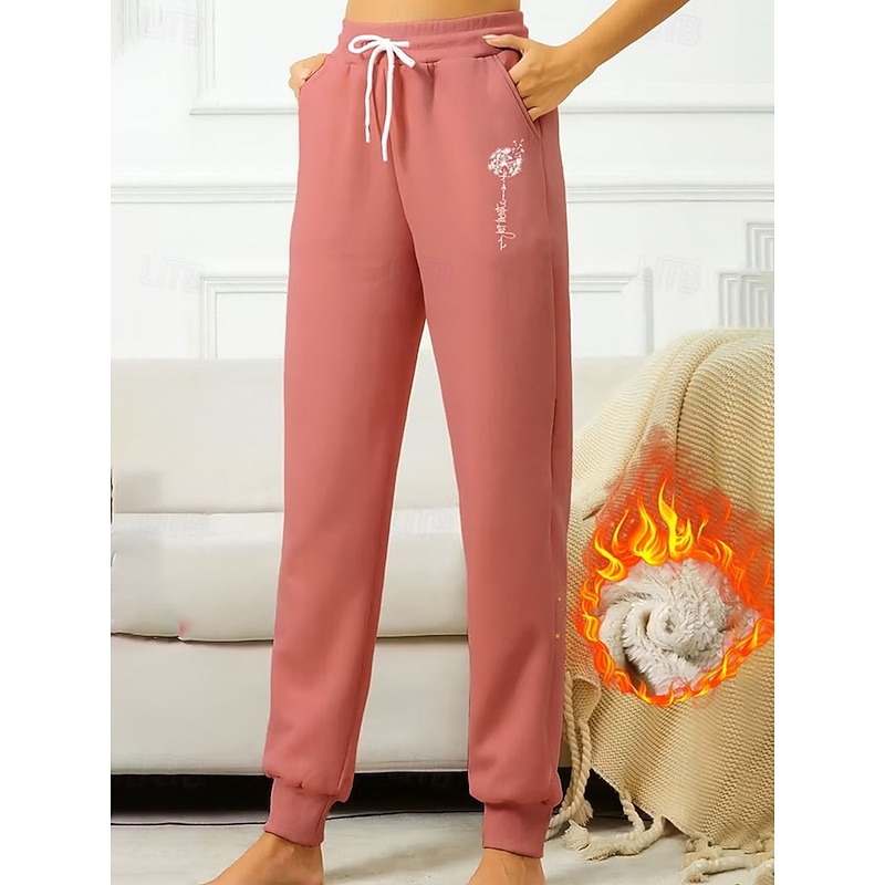 Women's Sweatpants Vacation Vintage Ethnic Style Full Length High Waist Heart Drawstring Pocket Fleece Thermal Warm Windproof Comfy High Elasticity Formal Vacation Street Dark-Gray Black Pink Summer3