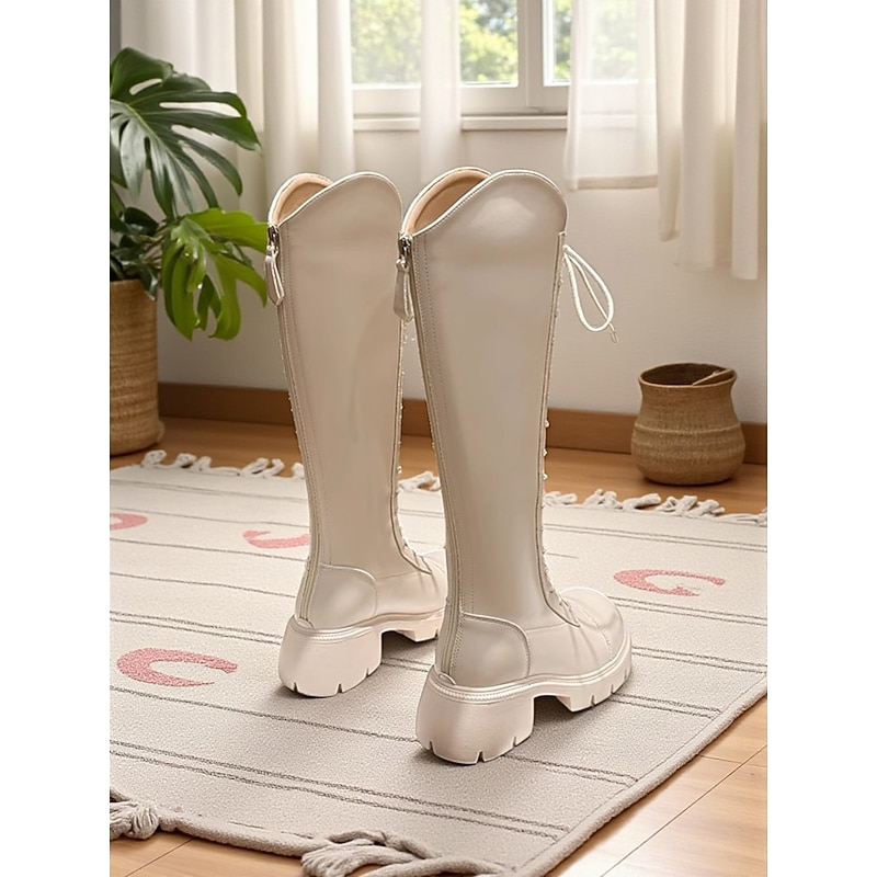 Women's Lace-Up Knee High Riding Boots with Chunky Sole and Zipper Closure, Stylish and Comfortable Footwear for Casual Outings and Everyday Wear2