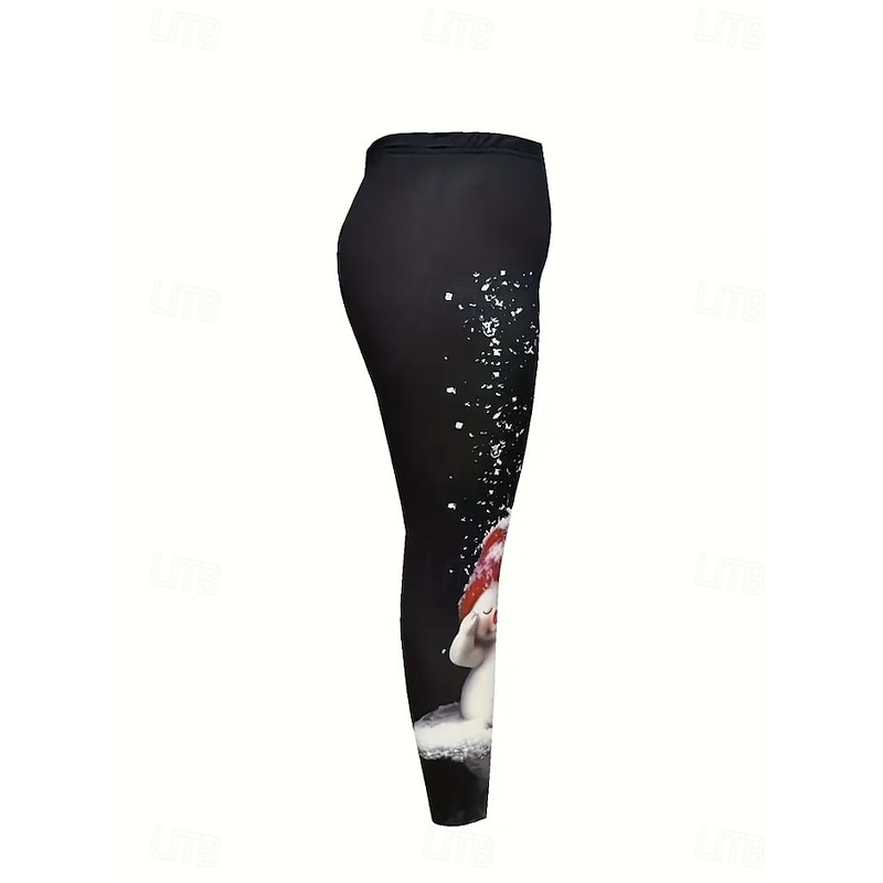 Women's Leggings Fashion Basic Casual Full Length High WaistPantsUgly Christmas Graphic Snowman Snowflake Printing Thermal Warm Soft Breathable Stretchy Outdoor Vacation Street Black Red Blue3